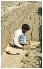 Brick making is done by hand